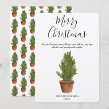 テラコッタウォーターカラーメリークリスマスツリーホリデー