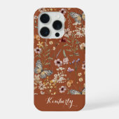 テラコッタウォーターカラーワイルドフラワーパターンネーム iPhoneケース (裏面)