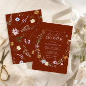 テラコッタウォーターカラーワイルドフラワーブライダルシャワー 招待状