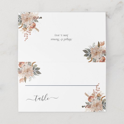 テラコッタウォーターカラー花模様ボタニカル結婚ズ プレイスカード (外部開封)