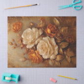 テラコッタエレガントと白いバラの銅花 薄葉紙 (クラフト)