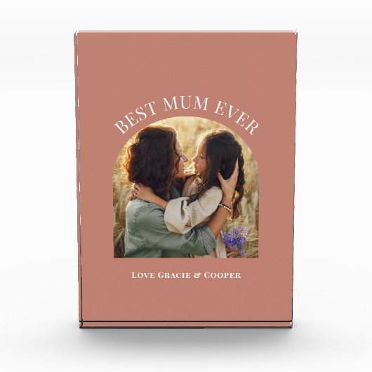 テラコッタエレガントアーチ写真タイポグラフィ最高のマム フォトブロック (正面)