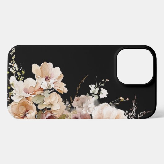 テラコッタエレガントウォータカラーフローラブラック iPhoneケース (裏面横)