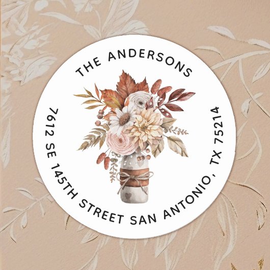 テラコッタエレガントウォーターカラーフローラメイスンジャー ラウンドシール