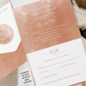 テラコッタエレガントウォーターカラーモノグラム結婚ズオール オールインワン招待状