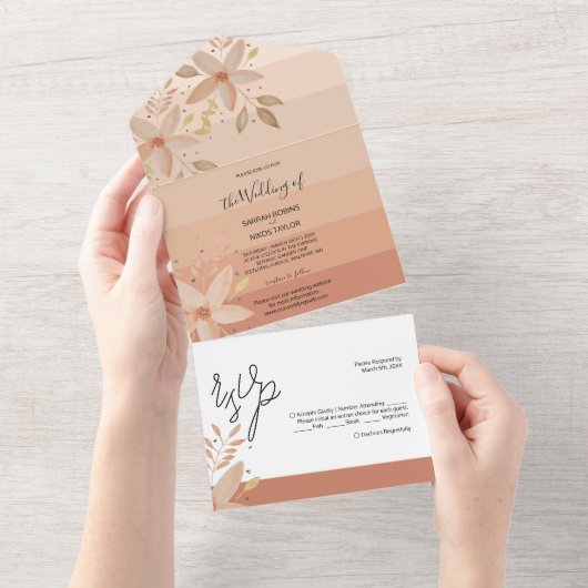 テラコッタエレガントウォーターグラデーションカラーの花 オールインワン招待状 (貼ってはがせる)