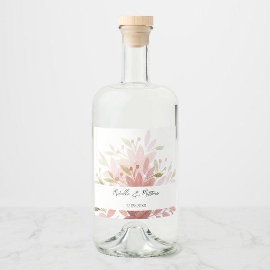 テラコッタエレガントウォーター色のフローラパーソナライズされた リキュールボトルラベル (正面)