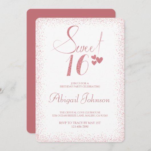 テラコッタエレガントガールズスウィート16誕生日 招待状 (正面/裏面)