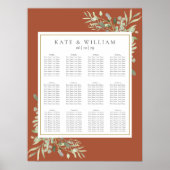 テラコッタエレガントグリーンリー結婚のシーティングチャート ポスター (正面)