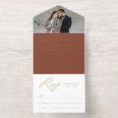 テラコッタエレガントゴールドフォイル書道結婚の作品 オールインワン招待状 (内側)