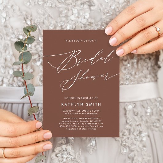 テラコッタエレガントスクリプトモダンブライダルシャワー インビテーションポストカード