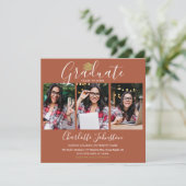 テラコッタエレガントスクリプト4写真卒業パーティー 招待状 (スタンド正面)