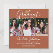 テラコッタエレガントスクリプト4写真卒業パーティー 招待状 (正面)