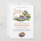 テラコッタエレガントティーパーティーフレンズ水彩色 招待状 (正面)