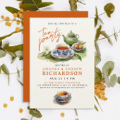 テラコッタエレガントティーパーティーフレンズ水彩色 招待状