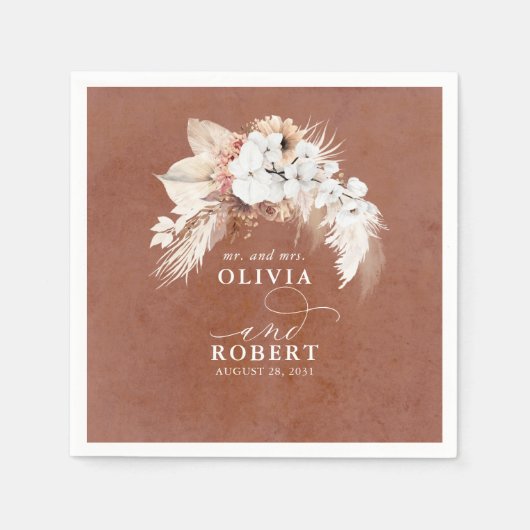 テラコッタエレガントフローラボホ結婚ズ スタンダードカクテルナプキン (正面)