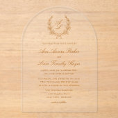 テラコッタエレガントフローラリースモノグラム結婚ズ アクリル招待状 (正面)