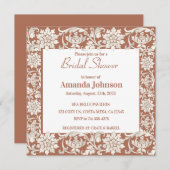 テラコッタエレガントフローラルパターンブライダルシャワー 招待状 (正面/裏面)