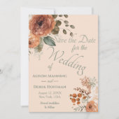 テラコッタエレガントフローラ結婚式の日付を保存 シーズンカード (正面)