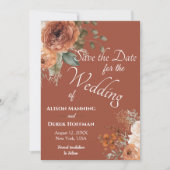 テラコッタエレガントフローラ結婚式の日付を保存 シーズンカード (正面)