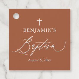 テラコッタエレガントホワイトクロスバプテスマメッセージカード フェイバータグ