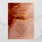 テラコッタエレガントモダンビーチ秋の結婚式金ゴールド 箔招待状 (正面)