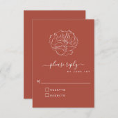 テラコッタエレガントラストフローラ線のスケッチ結婚ズ 出欠カード (正面/裏面)