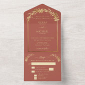 テラコッタエレガントラスト金ゴールドの結婚葉のアーチ オールインワン招待状 (内側)