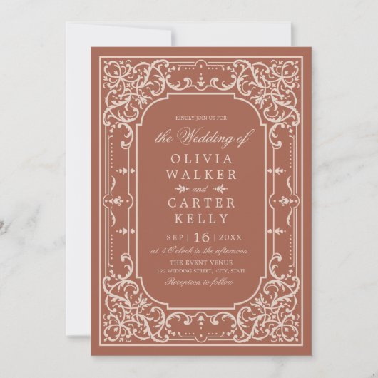 テラコッタエレガントロマ華美ンティージュウェディング 招待状 (正面)