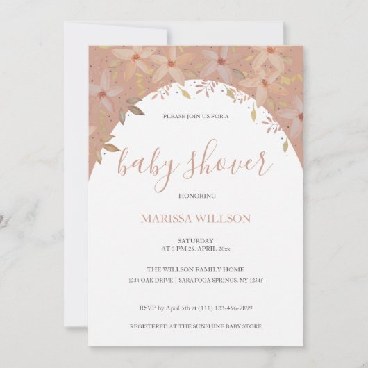 テラコッタエレガントワイルドフラワーウォータカラーアート 招待状 (正面)