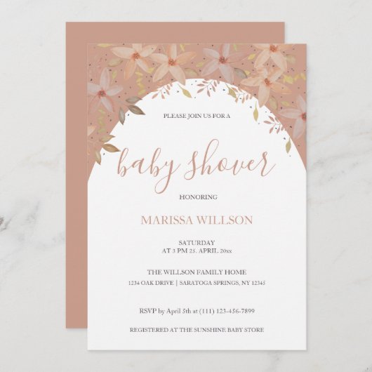 テラコッタエレガントワイルドフラワーウォータカラーアート 招待状 (正面/裏面)