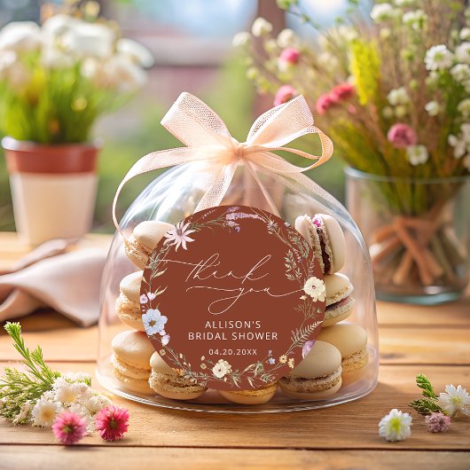 テラコッタエレガントワイルドフラワーフローラブライダルシャワー ラウンドシール