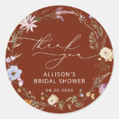 テラコッタエレガントワイルドフラワーフローラブライダルシャワー ラウンドシール (正面)