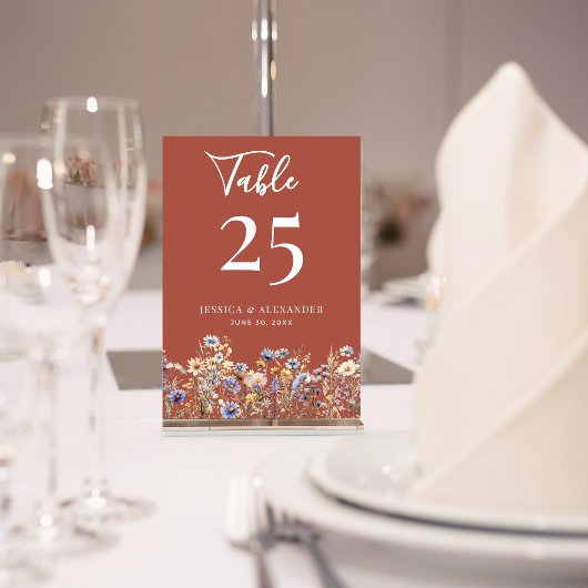テラコッタエレガントワイルドフラワー結婚スクリプト テーブルナンバー