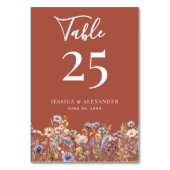 テラコッタエレガントワイルドフラワー結婚スクリプト テーブルナンバー (裏面)