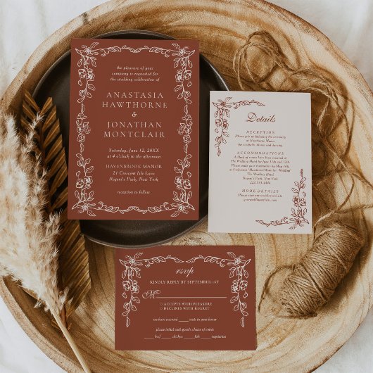 テラコッタエレガントヴィンテージウェディング 招待状