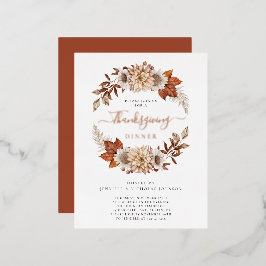 テラコッタエレガント感謝祭ディナー 箔招待状ポストカード
