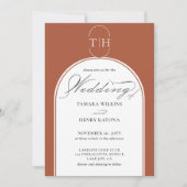 テラコッタエレガント書道モノグラムの結婚の作品 招待状 (正面)