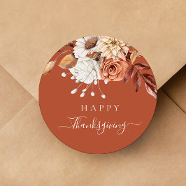 テラコッタエレガント秋フローラハッピーサンクスギビング ラウンドシール