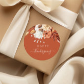 テラコッタエレガント秋フローラハッピーサンクスギビング ラウンドシール