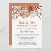 テラコッタエレガント秋フローラベビーシャワー 招待状 (正面/裏面)