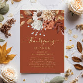 テラコッタエレガント秋フローラ感謝祭ディナー 箔招待状