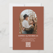 テラコッタエレガント秋ミニマ結婚リストのQRコード 招待状 (裏面)