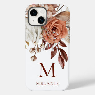 テラコッタエレガント花模様モノグラムイニシャル名 Case-Mate iPhone 14ケース