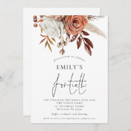 テラコッタエレガント花模様40歳の誕生日パーティー 招待状