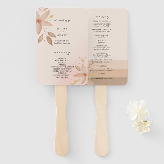 テラコッタエレガント赤面ウォーターカラーアート ハンドファン (正面&裏面)