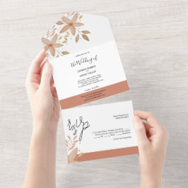 テラコッタエレガント赤面水彩花 オールインワン招待状