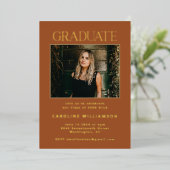 テラコッタエレガント金ゴールド2枚写真卒業パーティー 箔招待状 (立ち正面)