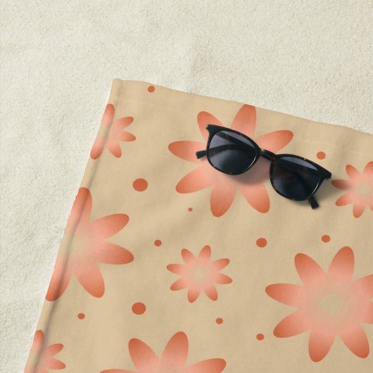 テラコッタオレンジと砂ベージュ繊細なデイジー ビーチタオル (インサイチュ)