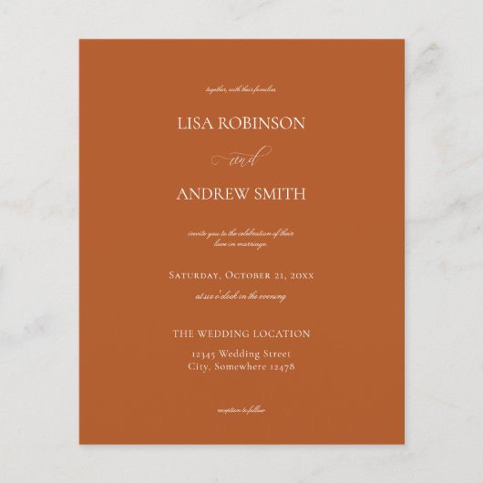 テラコッタオレンジのカリグラフィー結婚式 チラシ (正面)